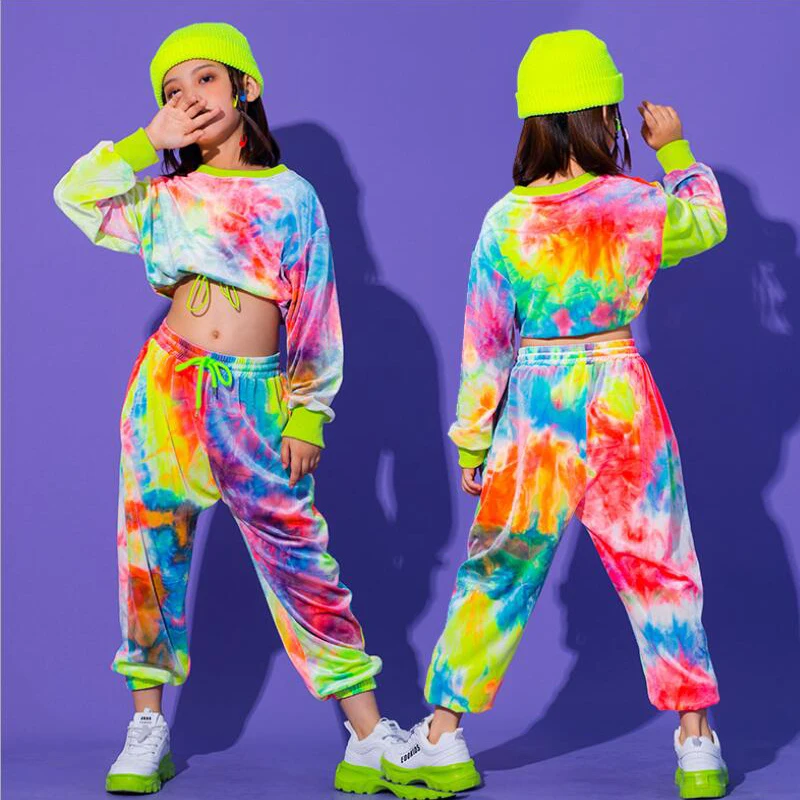 

Одежда для девочек, яркая, классная, в стиле хип-хоп, укороченные топы, свитшот, штаны, шоу, костюмы для детей, поп-стрит, танцевальная одежда, ...