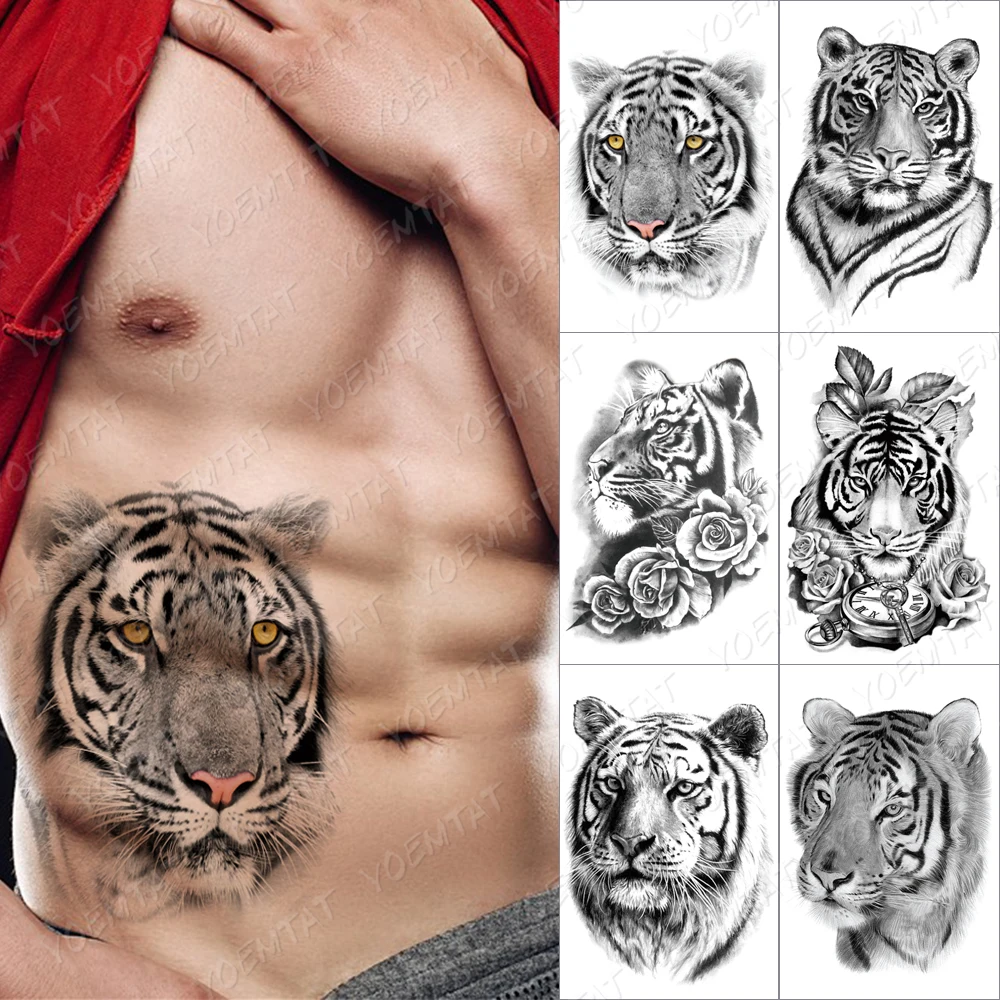 

Yellow Eye Tiger Temporary Tattoo Sticker For Men Women Rose Owl Wolf Fox Waterproof Fake Henna Lion Animal Body Art Tatoo Decal