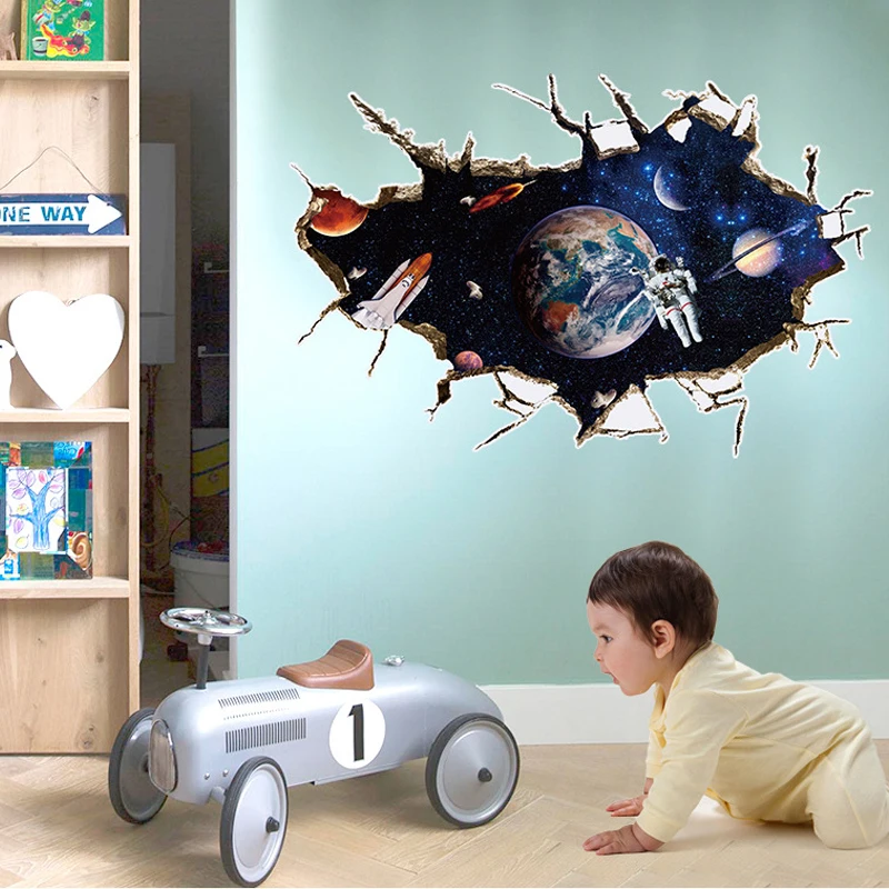 3D наклейки на стену в космосе астронавт планета декор для мальчиков украшение