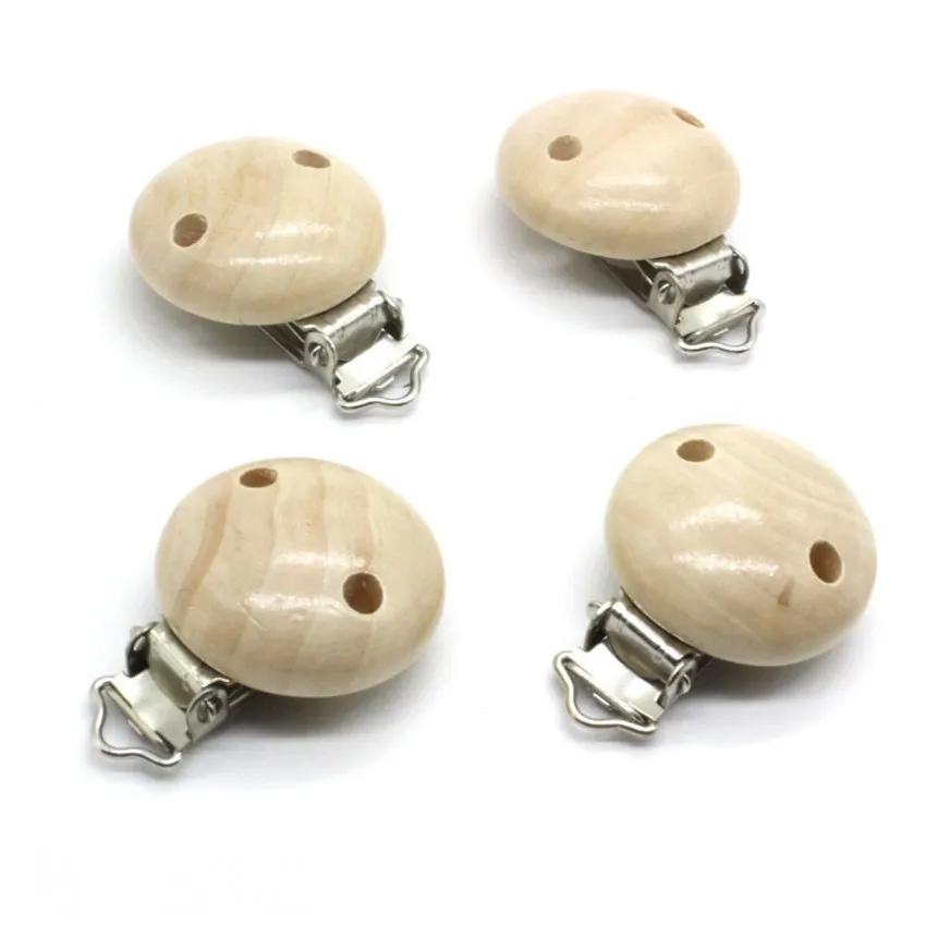 

5Pcs Metal Wooden Baby Pacifier Clips Solid Color Holders Cute Infant Soother Clasps Holders Accessories Diy Tool