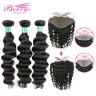 Berrys модная свободная волна пряди с 13X413x6 Кружева Фронтальная застежка 10-28 дюймов 100% необработанные натуральные кудрявые пучки волос пряди