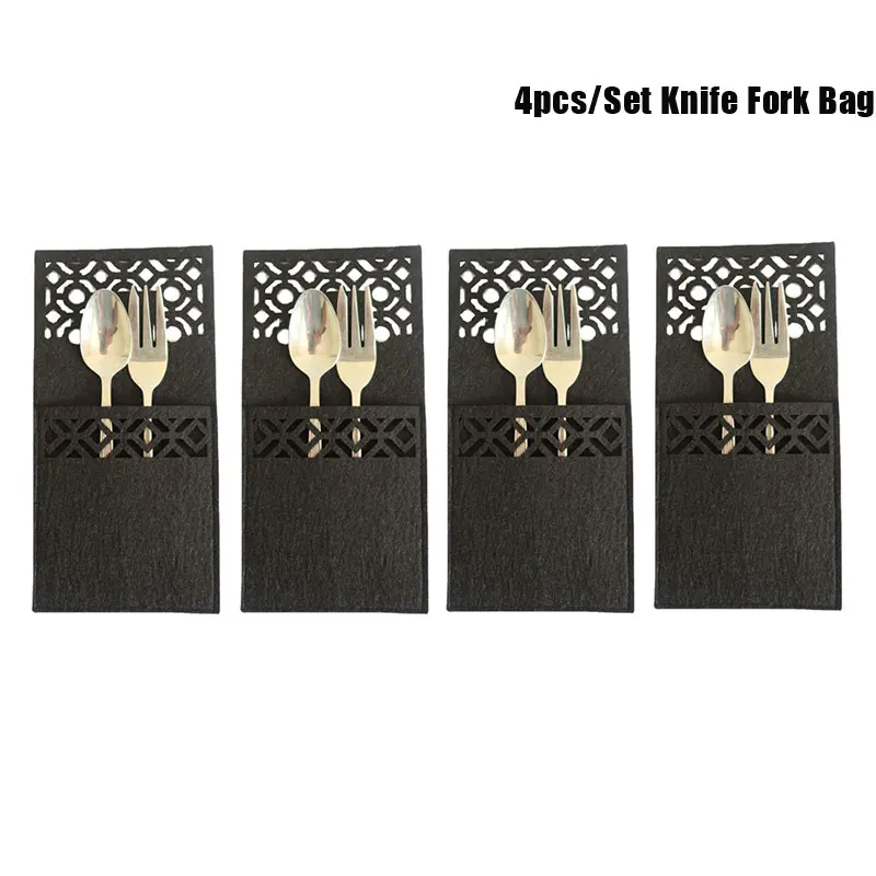 4pcs Black Christmas Tableware Bags Cutlery Bags Decor Tableware Holder Bags