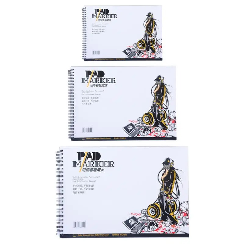 34 Sheet A3/A4/A5 Professional Marker Paper Spiral Sketch Notepad Book Painting enlarge