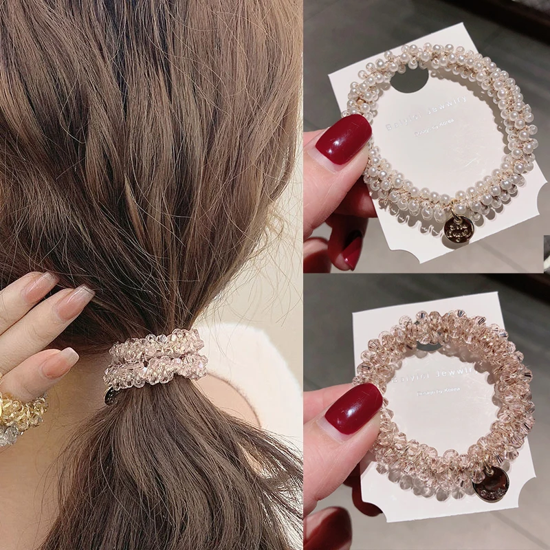 

Woman Elegant Pearl Hair Ties Beads Girls Scrunchies Rubber Bands Ponytail Holders Hair Accessories Elastic Hair Band Headwear