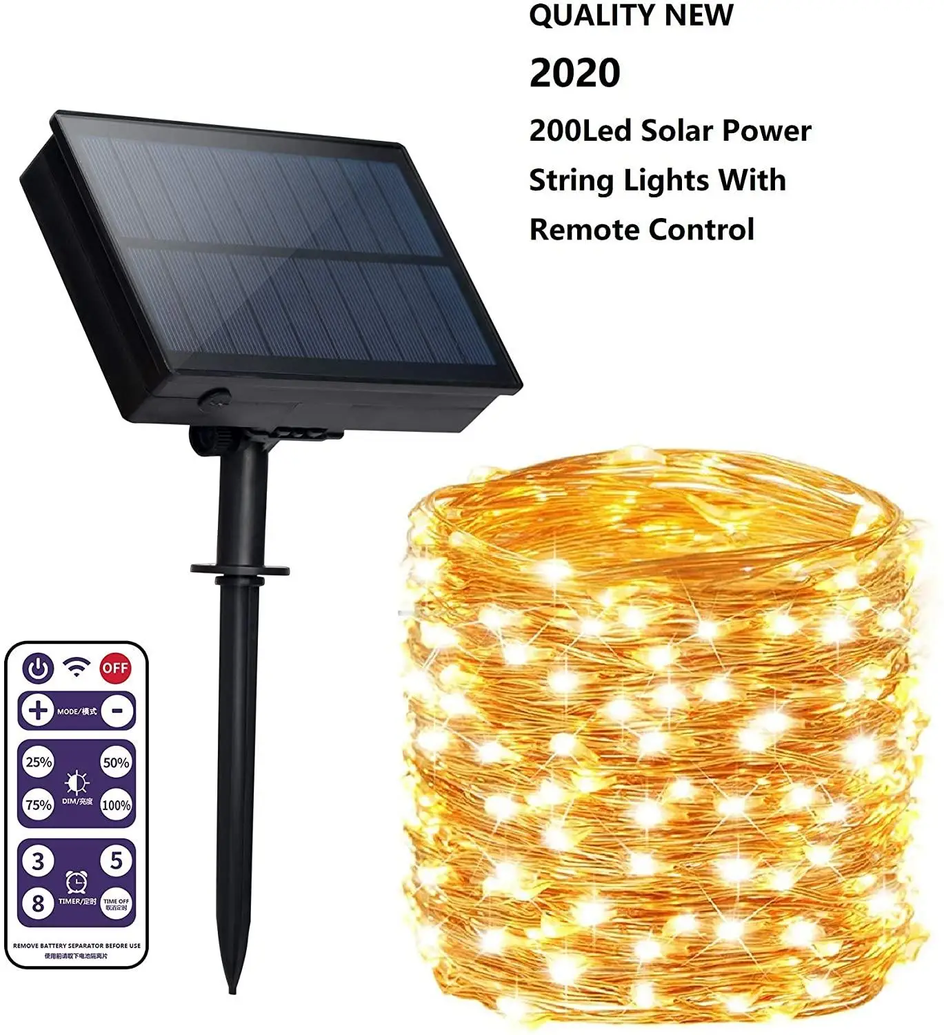 

Upgraded Solar Powered String Lights, 100LED Timer Twinkle String Lights 8 Modes with Remote Control Fairy Lights Outdoor Water