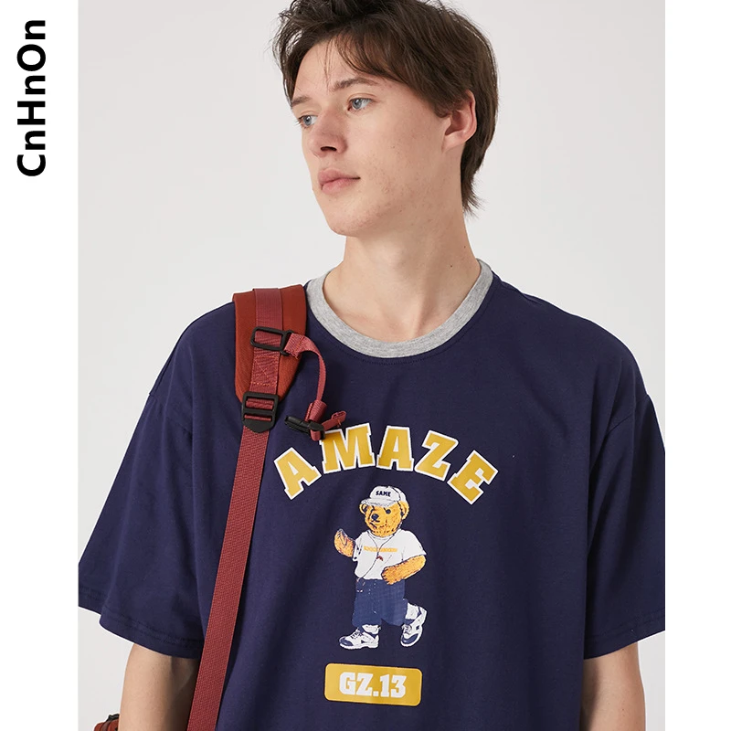 Summer new casual bear loose short-sleeved men's t-shirt H0021
