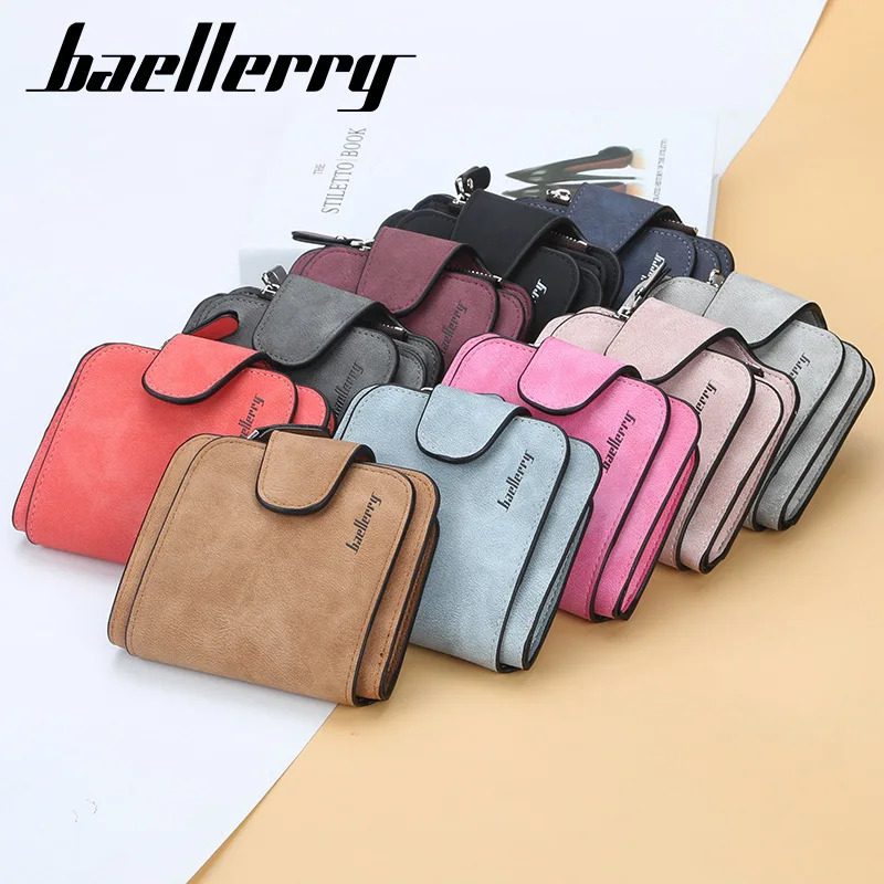 

Baellerry Women Wallets Multi-card Korean Version Buckle Matte Leather Coin Purse Short Student Wallet Ladies