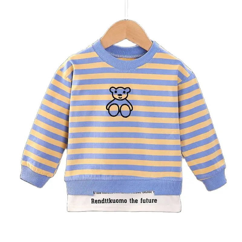 

Children's sweater spring and autumn 2021 new casual striped sweater Korean cartoon loose round neck pullover top