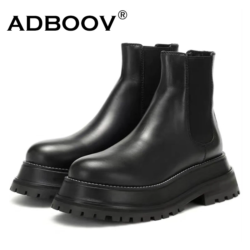 Женские кожаные ботильоны ADBOOV роскошные черные ботинки челси без застежек на