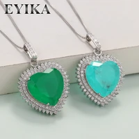 eyika gorgeous vintage blue green fusion crystal heart big pendant necklace zircon silver color sweater chain women jewelry