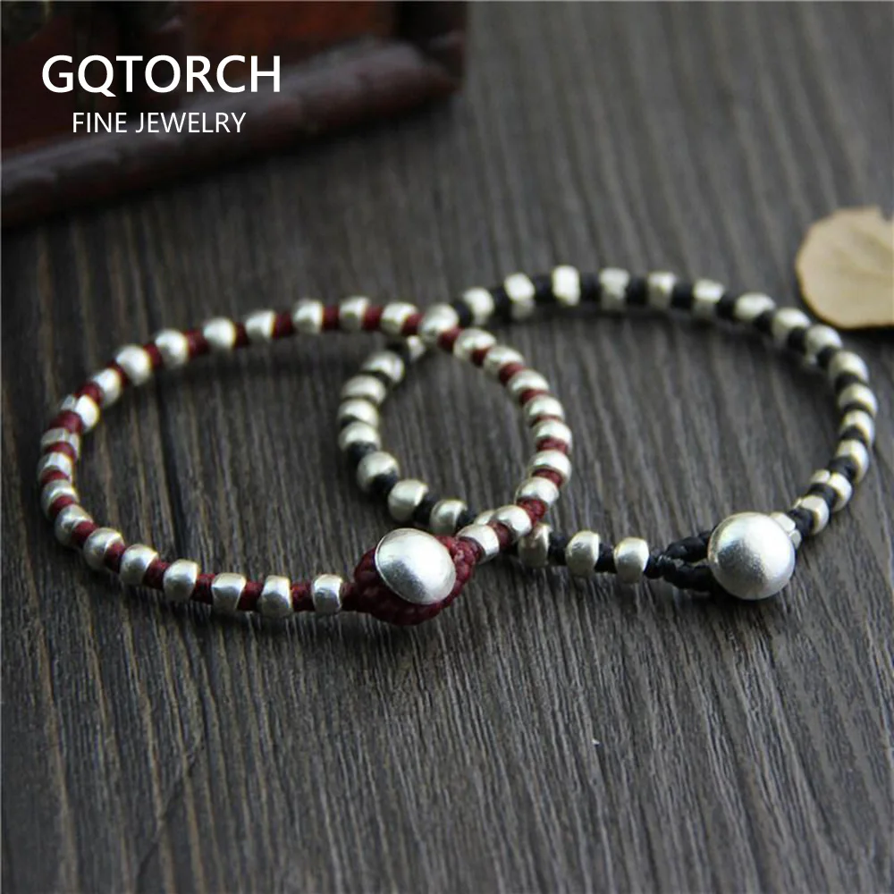 Настоящее 925 пробы серебряные круглые бусины счастливый красный веревочный