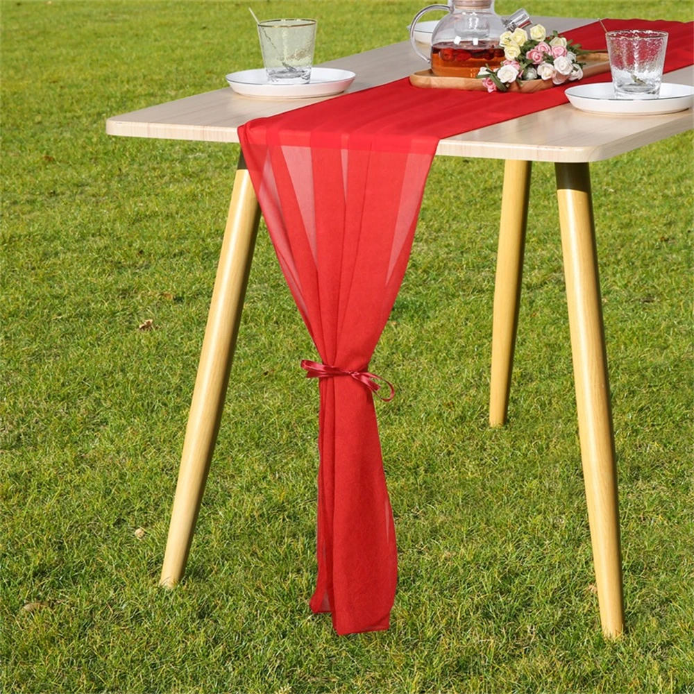 

Wedding Chiffon Rectangular Super Long Table Runner Romantic Transparent Tablecloth Party Catering Hotel Table Decoration