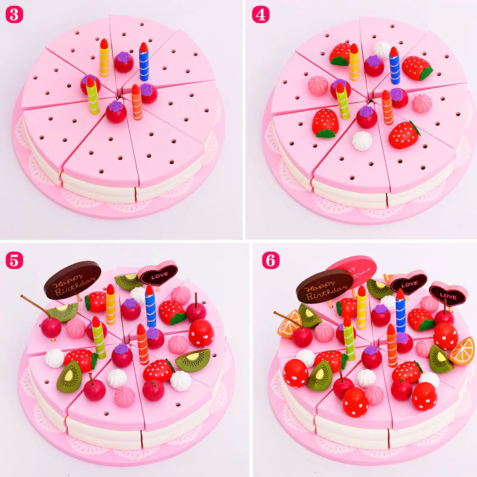 

Kids Wooden Simulated Strawberry Cake Toy Set Making And Cutting Toy With Safe Water Paint Detachable Plastic Educational Toys