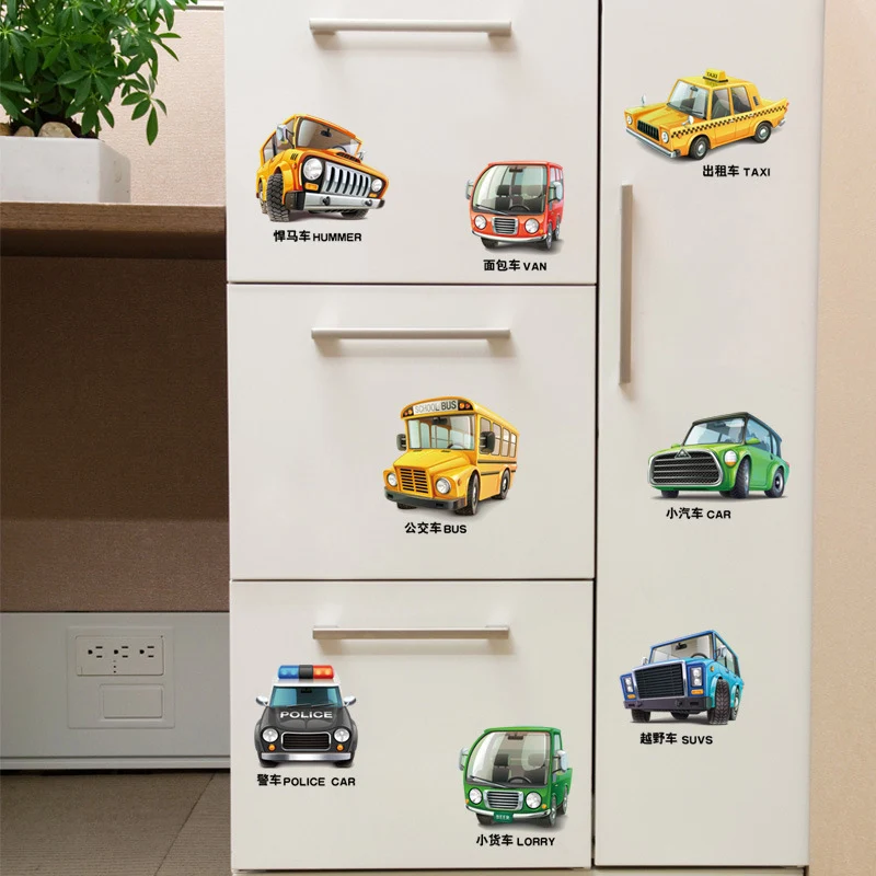 Мультфильм стикер на стены автомобили наклейки дети кабинет плакаты детский сад
