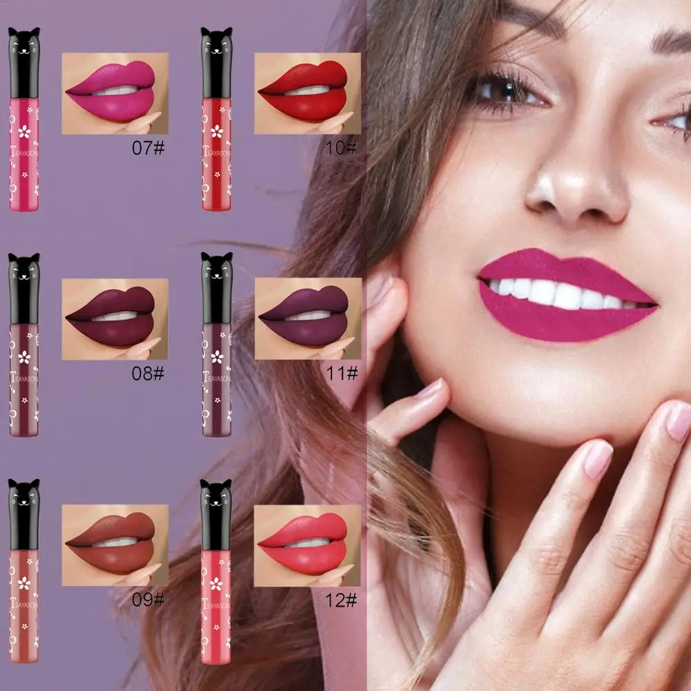 

1 шт. симпатичная бархатная матовая помада, водостойкий стойкий блеск для губ, антипригарный блеск для губ, красная помада с глазурью, космет...