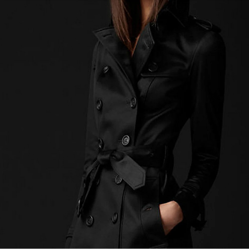 

Ladies Pockets Sashes Overcoats Coat New Autumn Women Trench Coats Double-breasted Belted Winter Causal Coats