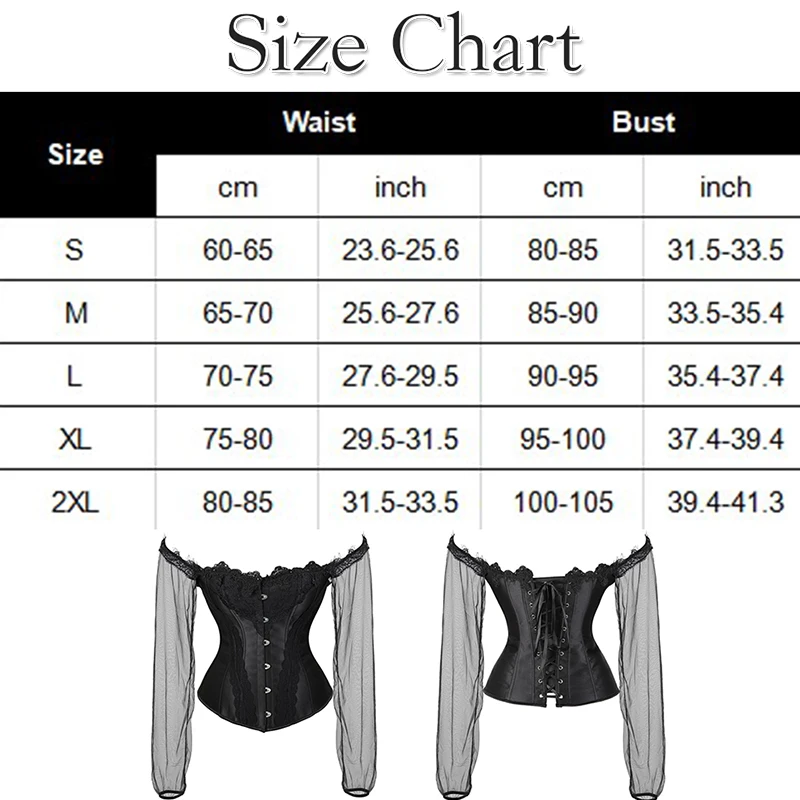 

Steampunk Black Corset Vintage Sexy Gothic Style Corset Top Blouse Long Sleeve Bustier Top Steampunk Clothing Cool Girl Party