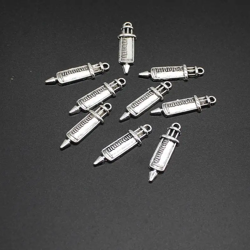 

10pcs retro 9*30mm syringe pendant ancient silver alloy DIY jewelry accessories