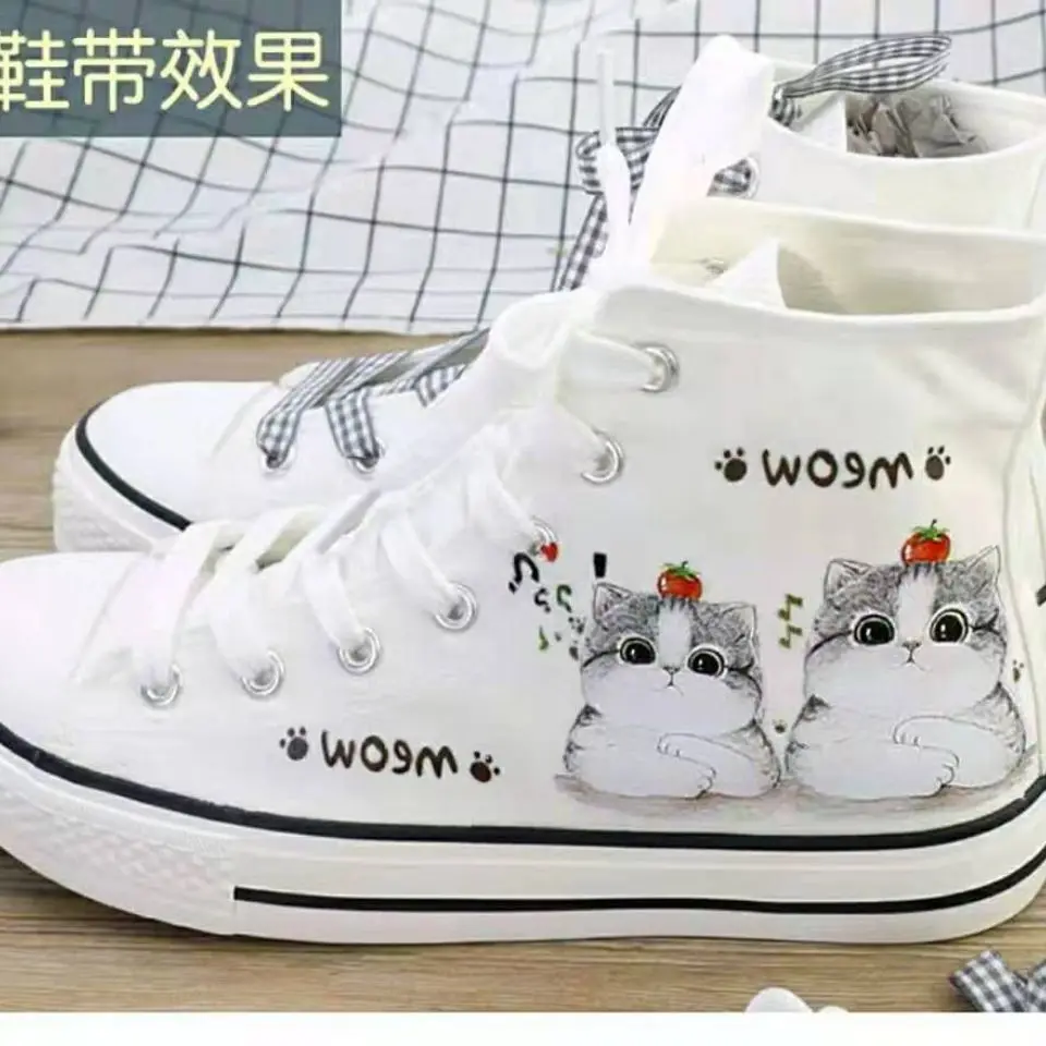 

Women Canvas High Top Sneakers Lovers Comfortable Vulcanize Flats Casual Shoes Lace-up Ladies Walking Footwear