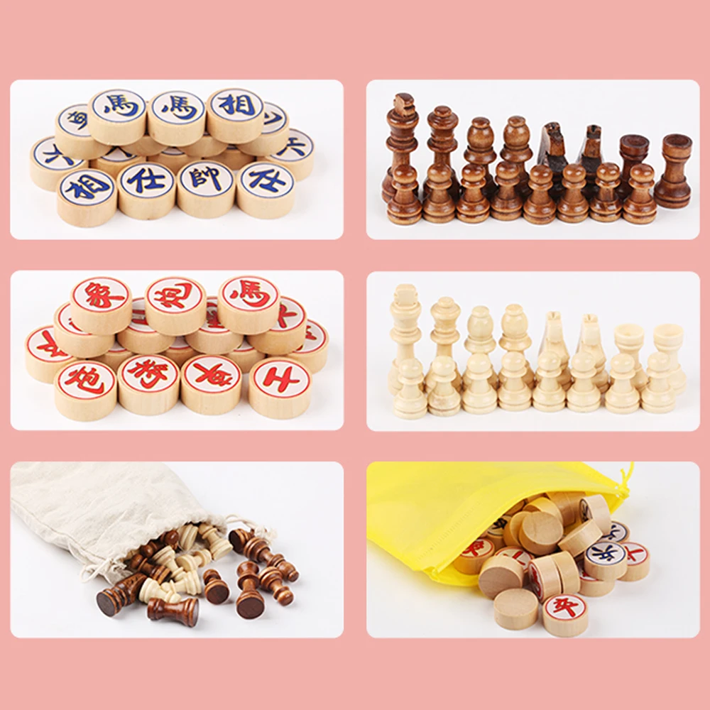 

2-in-1 International Chess Set Xiangqi Chinese Chess Game Set with Storage Bag Travel Games Entertainment Educational Toys