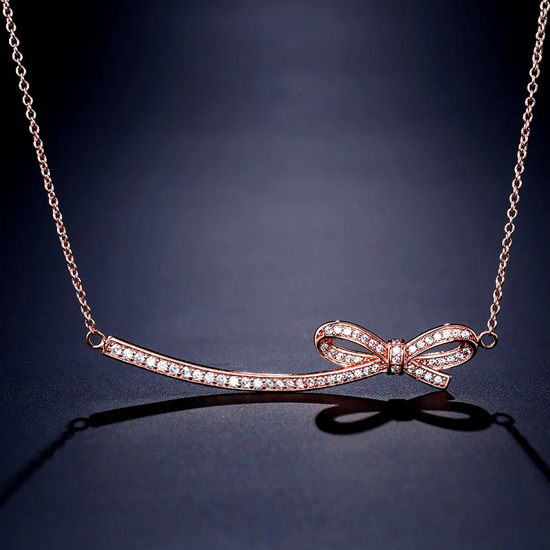 Rose Gold Color ZAKOL романтические белые кубические циркониевые бабочки длинные цепочки Ожерелья Подвески для женщин девочек Свадебная вечеринка подарок на день рождения FSNP2073 - Окраска металла: Rose Gold Color