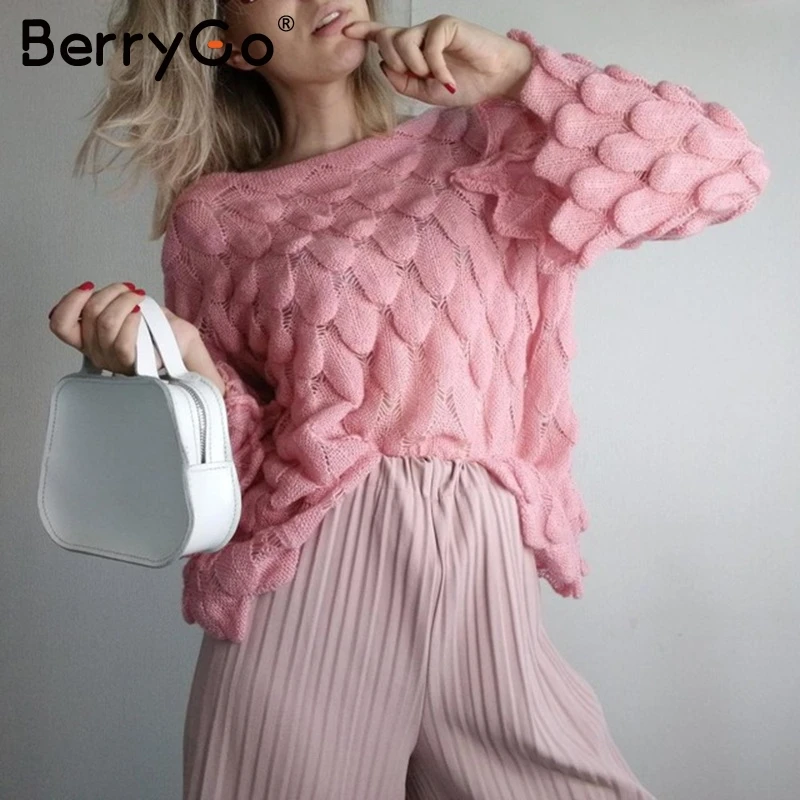 BerryGo с открытыми плечами женский пуловер свитер длинным рукавом чистый вязаный