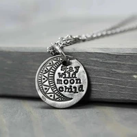 simple retro moon letter round pendant necklace fashion personality trend all match coin jewelry gift accessories