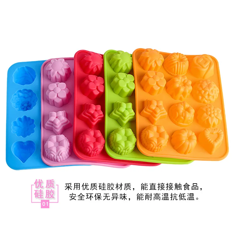 Утолщенная форма для выпечки тортов из силикагеля в виде цветов и травы 12 ячеек