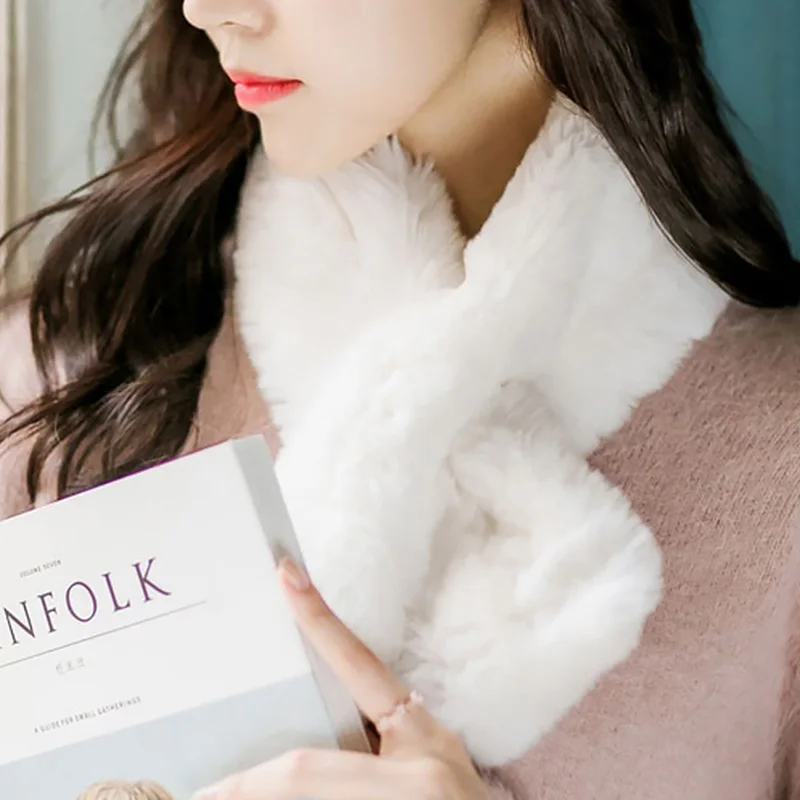 

Шарф из искусственного кроличьего меха плюшевый нагрудник Корейская версия шерстяной шарф осень-зима шерстяной шарф студенческий плюшевы...