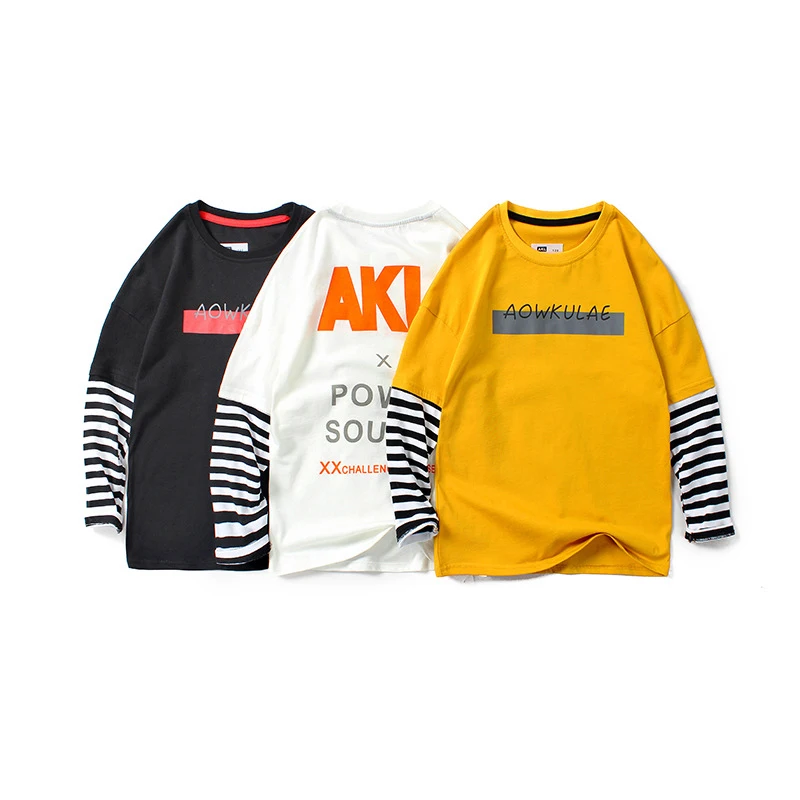 Хлопковые футболки в полоску для подростков весенне летние пуловеры с длинными