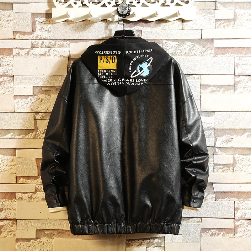 2019 Осенняя Свободная куртка из искусственной кожи с капюшоном ветром модная