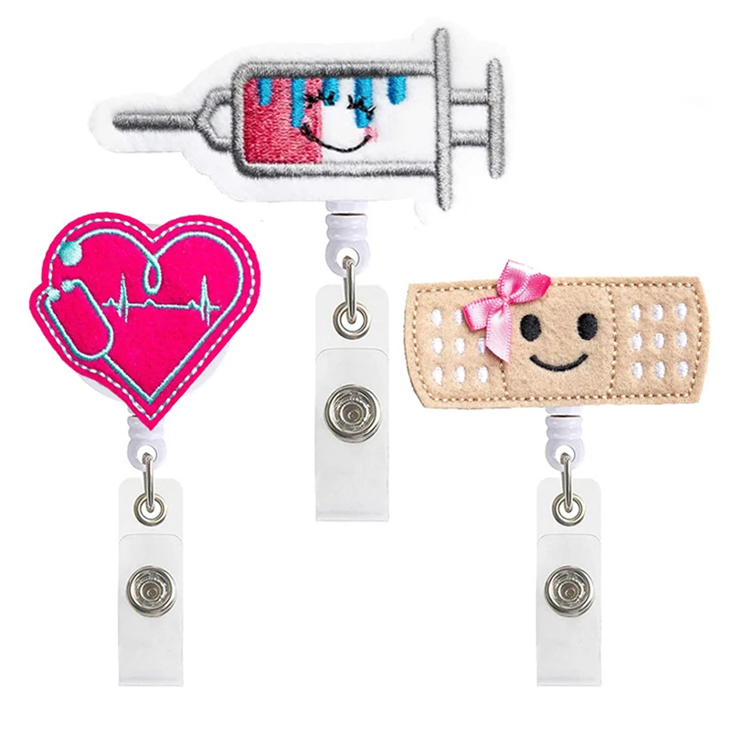 

Retractable Badge Reel Nurse Exhibiton Name Card Badge Holder Cute Key Card Holder Love Heart Name Tag Id Badge Clip 3Patterns