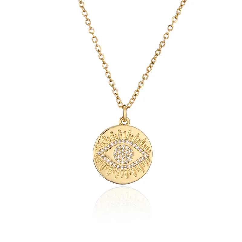 Модный белый кубический циркон с клипсами Дурной глаз монета кулон ожерелье для