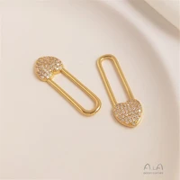 copper plated 18k gold color set zircon heart long lock pendant chain link lock pendant diy accessories