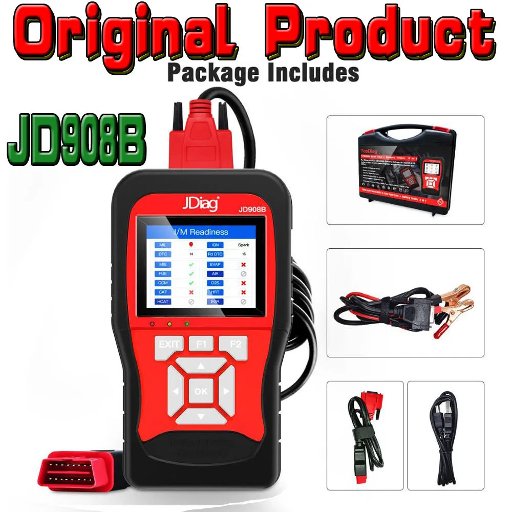 Новинка JD908B OBD2 сканирующий инструмент + 12 В профессиональный тестер аккумулятора