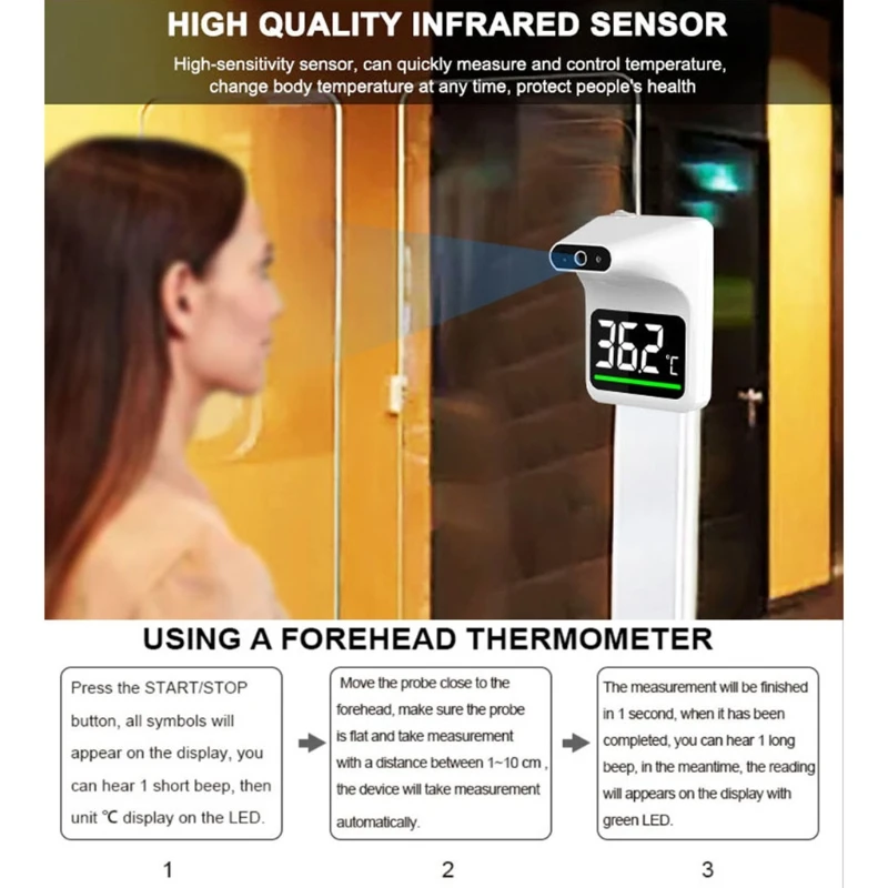 

Wall Mounted Infrared Forehead Thermometer Automatic Non-Contact Fever Alarm K3 U4LA