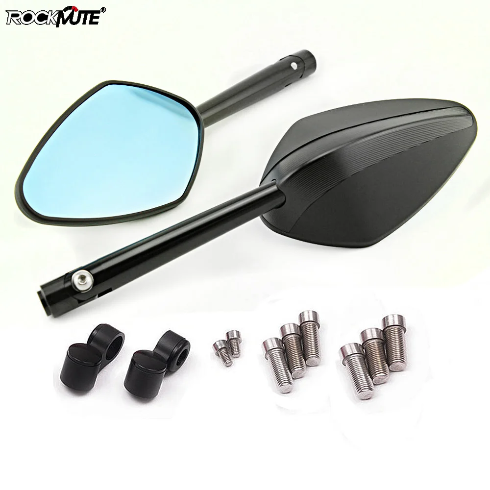 

Universal Motorcycle Accessories Mirror Blue glass Anti-vertigo CNC Rearview Side Mirrors Mounting Bolts 8mm 10mm
