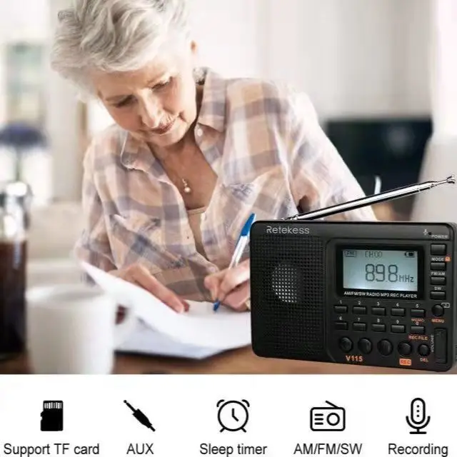 Портативное записывающее радио FM / AM/SW высокочувствительное с таймером сна |