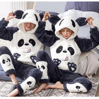 winter couple adult panda cosplay pajamas for women man high quality cartoon top pants set home clothes thicken cotton flannel