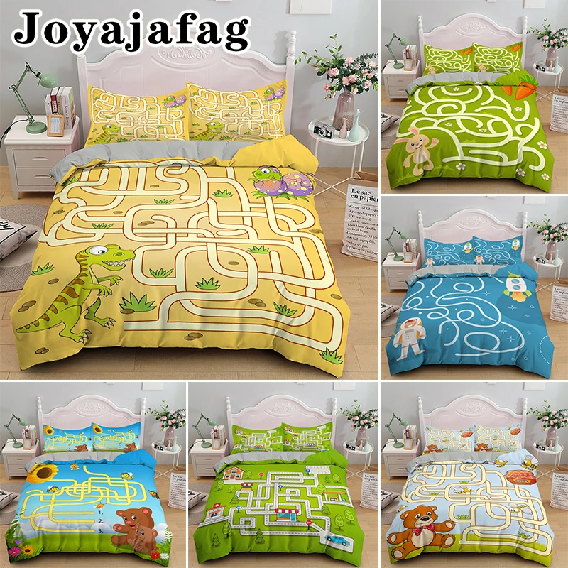 

Children Educational Labyrinth Bedding Set Cartoon Pattern Duvet Cover Set 2/3pcs Single Twin Double Queen King Size Bedclothes