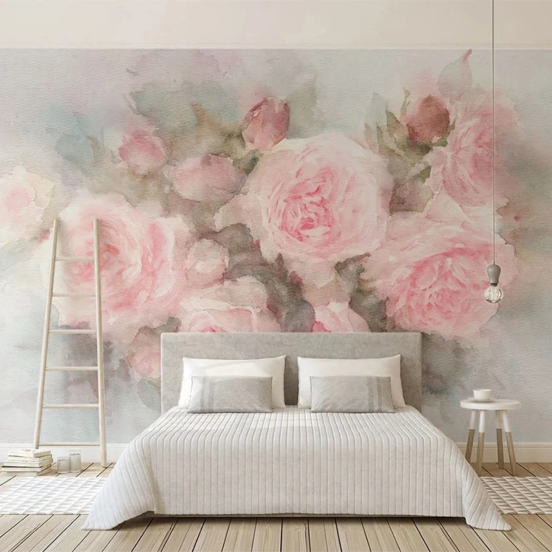 

Пользовательские фото обои 3D розовые ручная роспись акварель розы цветы роспись Гостиная Свадебный дом фон настенная живопись