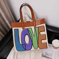 new luxury female bag high quality pure cotton canvas large capacity ladies handbag purse letter pu canvas shoulder bag