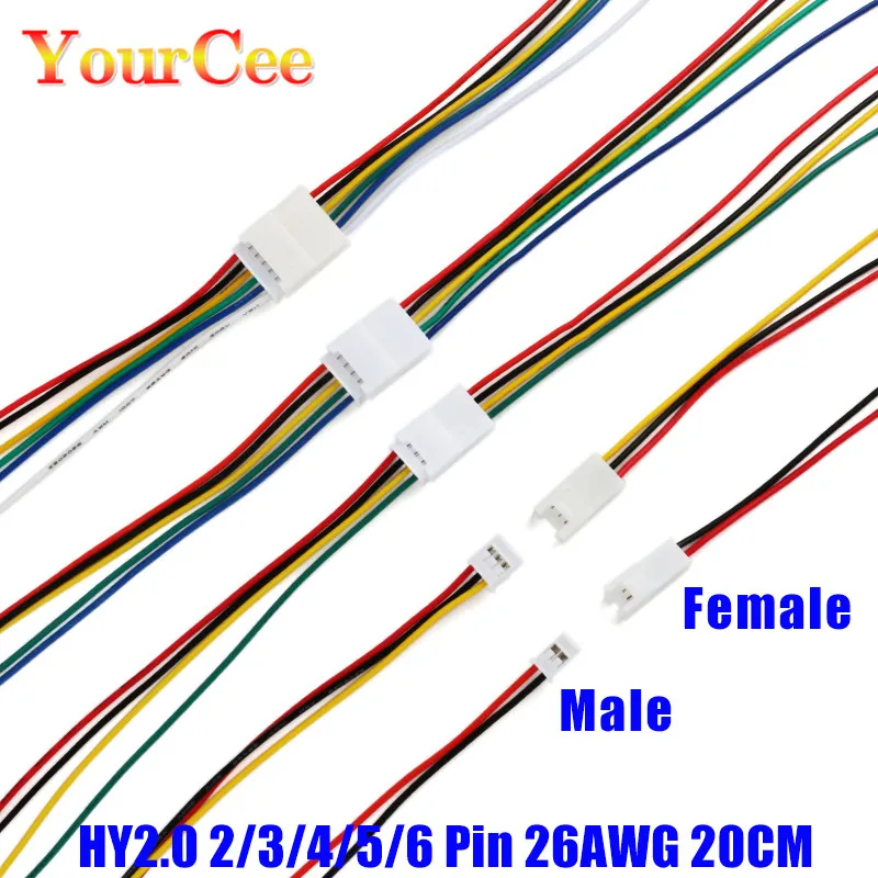 5 пар = 10 шт. 2 0 мм разъем кабеля HY2.0 2/3/4/5/6 Pin Micro Male Female Разъем Разъемы 20 см провода 26AWG