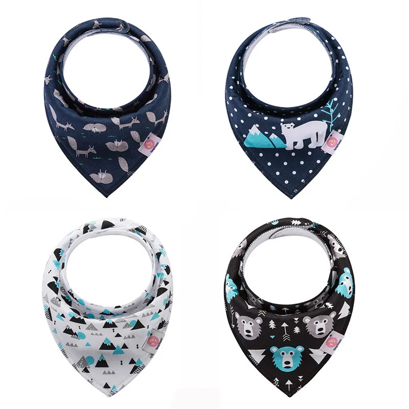 

4 Pcs/lot New Fashion Bib Cotton Thick Water Absorption Baby Scarf Baby Bibs Boys Girls Triangle Towel