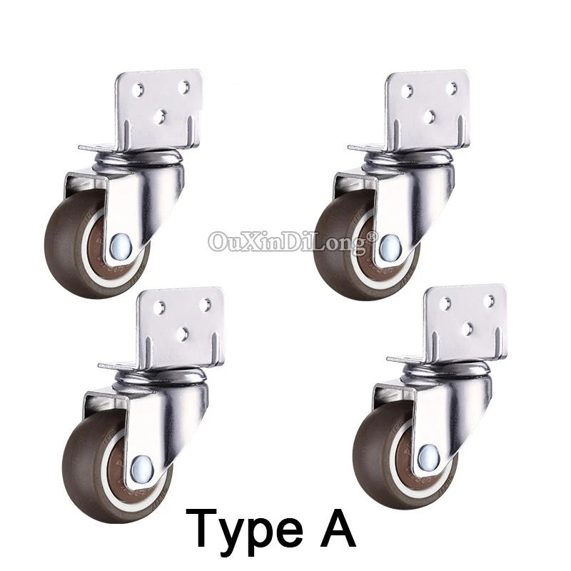 

4PCS 1 Inch Furniture Flower Stand Casters Crib Rubber Wheel L Type Swivel Mute Brake Caster Furniture Hardware Fittings GF409