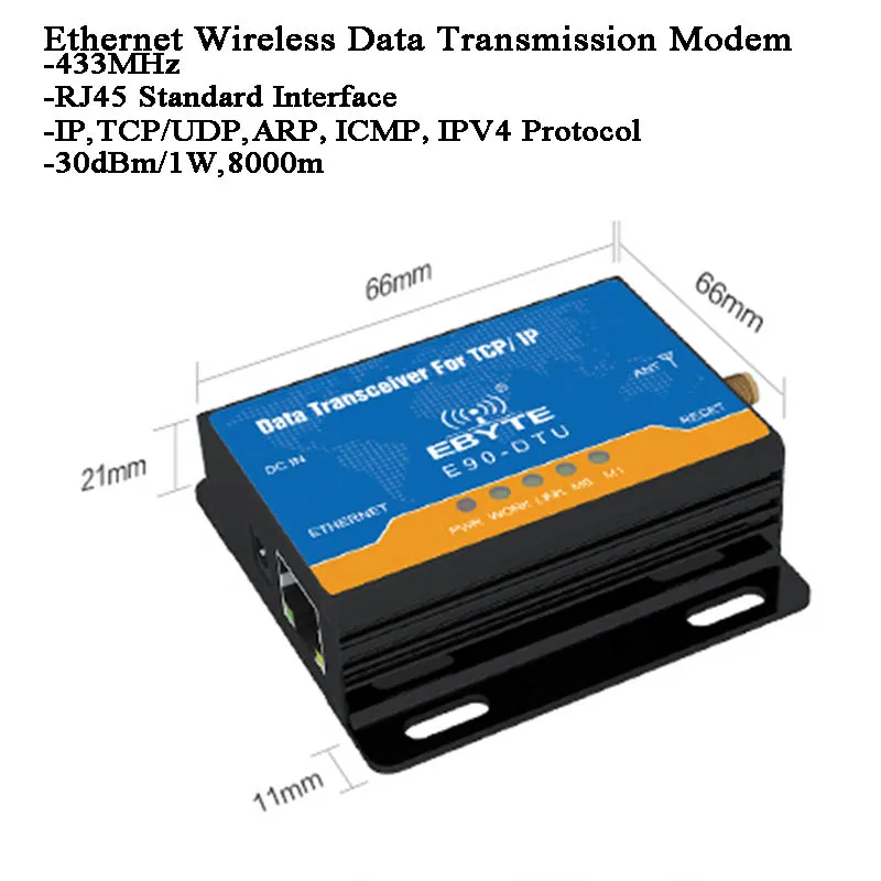 Беспроводной модуль приемопередатчика Lora Ethernet 8000m Шлюз modbus 433 МГц RJ45 TCP/UDP