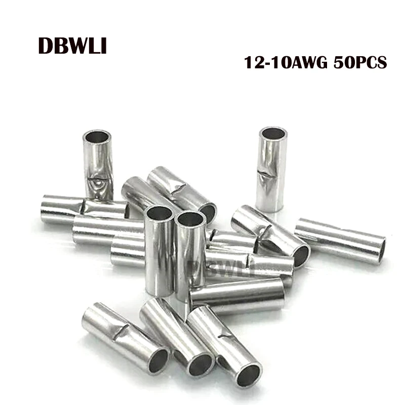 50pcs 12-10AWG 100/50 шт./лот прикладочная проволока соединитель AWG 22-10 Медь Луженая сращивания обжимной терминал рукав голый зажимы-клеммы Комплект разъемов - Цвет: 50pcs 12-10AWG