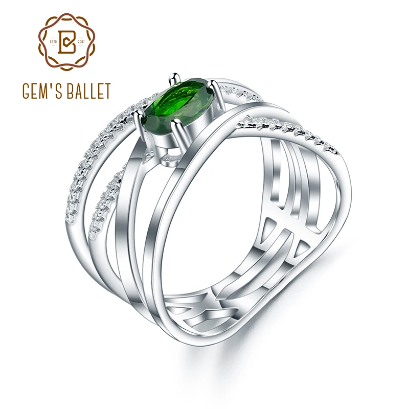 

Женское кольцо GEM'S BALLET, 0.88Ct, натуральный хром, диопсид, крест-накрест, кольцо из стерлингового серебра 925 пробы с камнем на палец, ювелирные ук...
