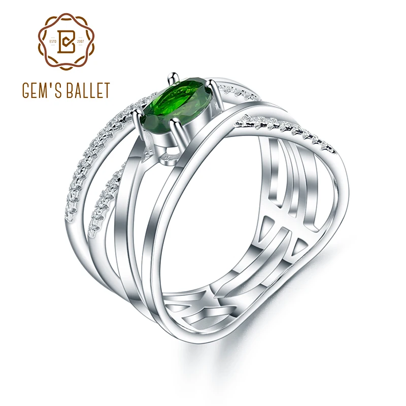 Женское кольцо GEM'S BALLET 0.88Ct натуральный хром диопсид крест накрест из