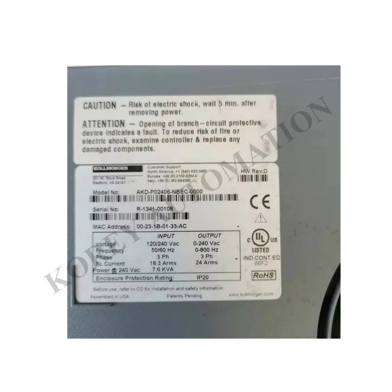 

In Stock Kollmorgen Drive AKD-P02406-NBEC-0000
